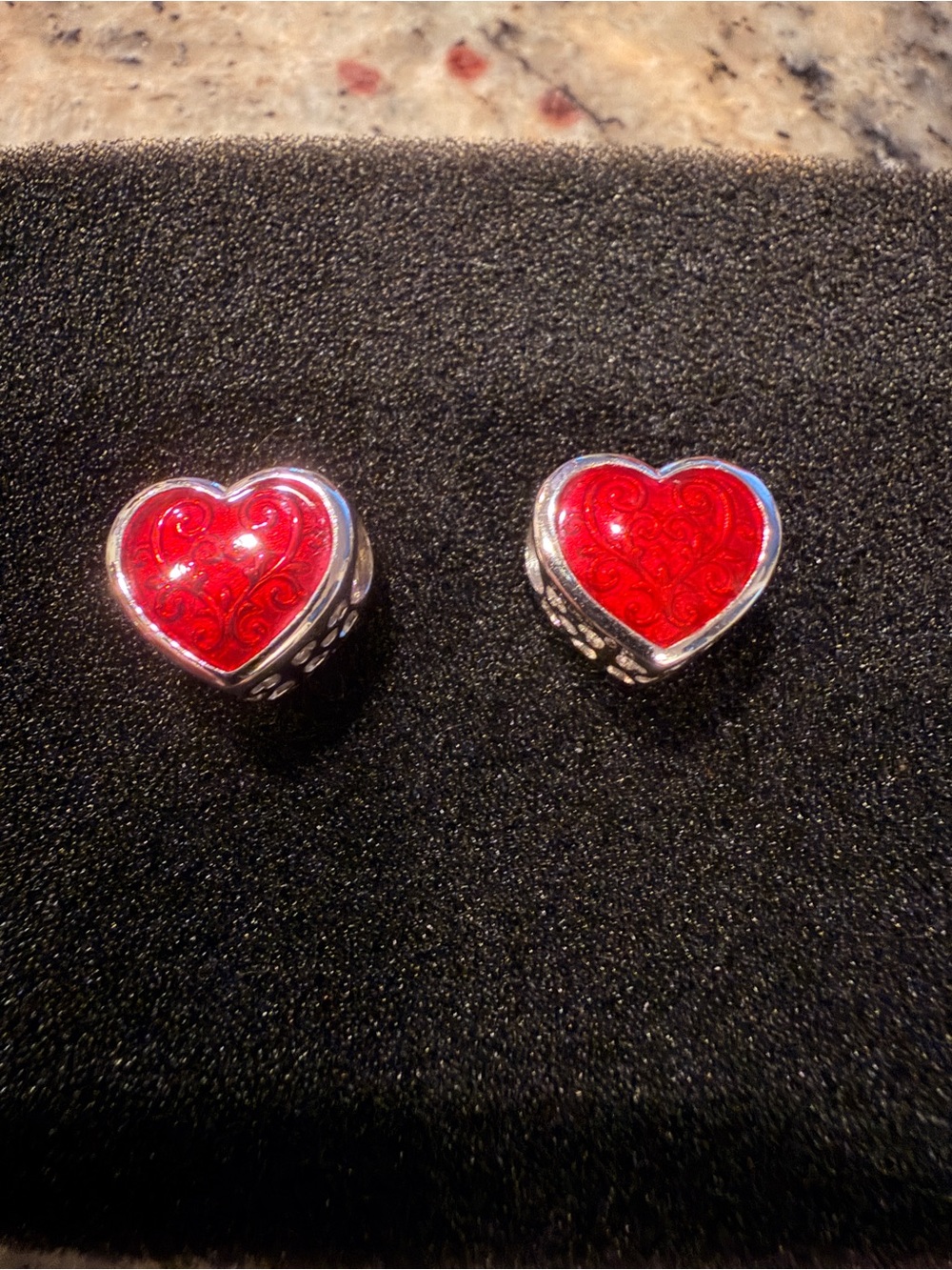 Heart-Shaped Red Enamel Charm 925 Beads Pendant Pandora Style